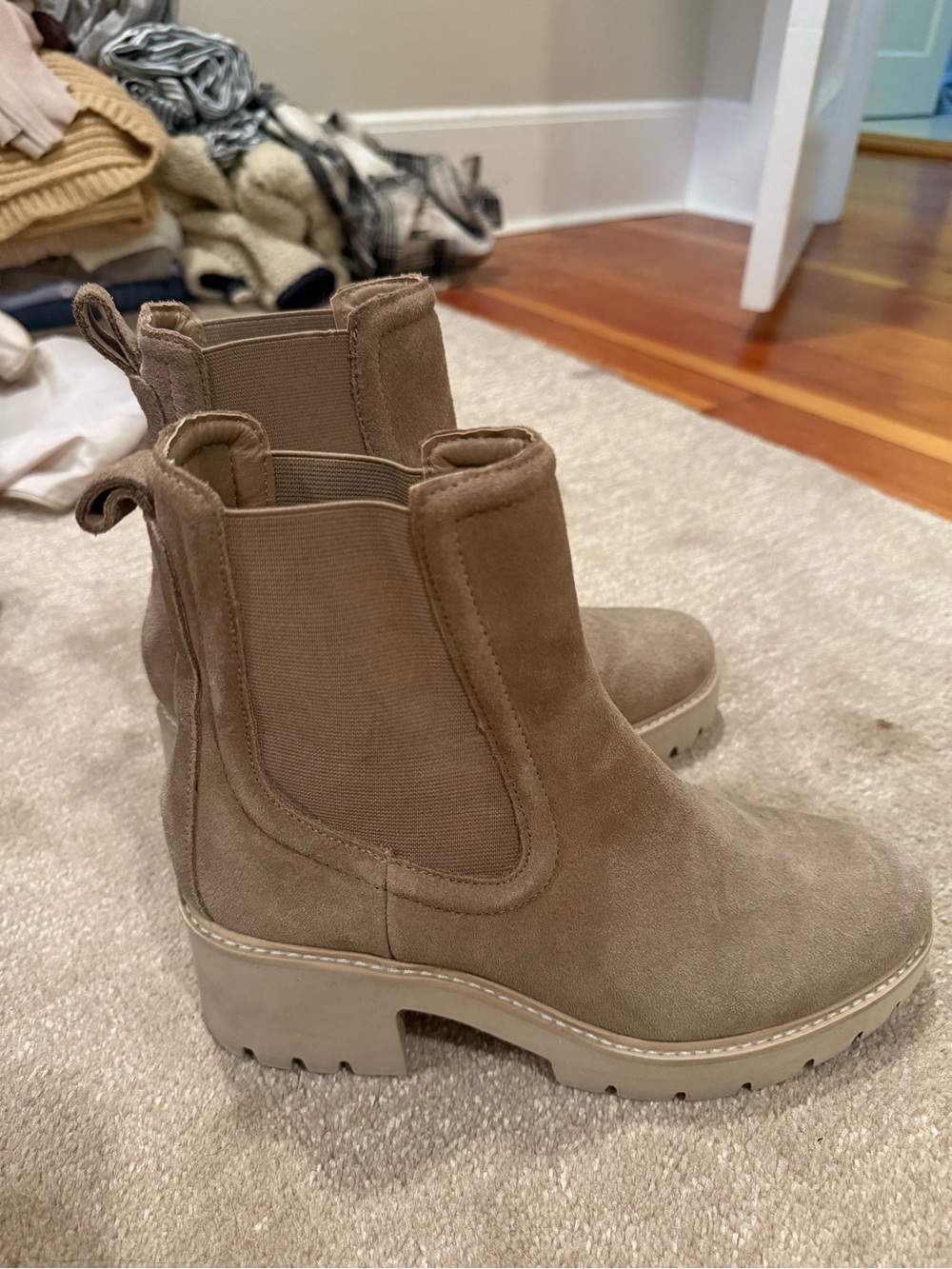 Dolce Vita Taupe Suede Chelsea Booties